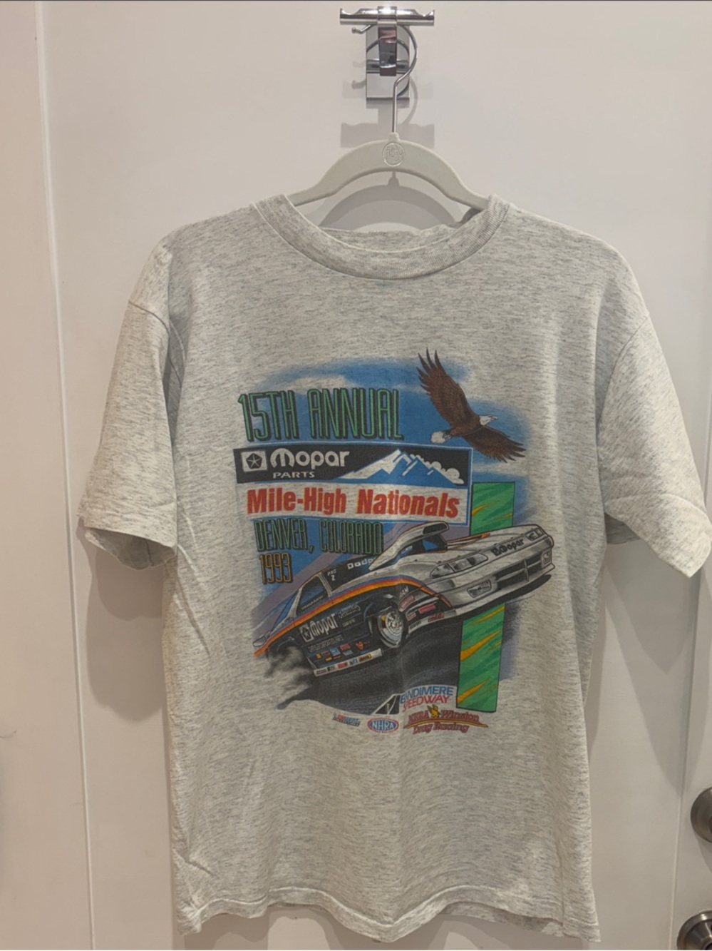 Vintage 1993 Mopar Mile-High Nationals NHRA drag racing T-Shirt